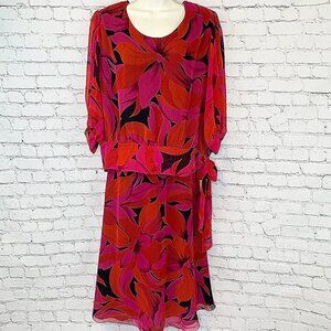 SPECTACULAR 80S VINTAGE SECRETARY SIASIA BLOUSE SKIRT SET - USA MADE - MEDIUM